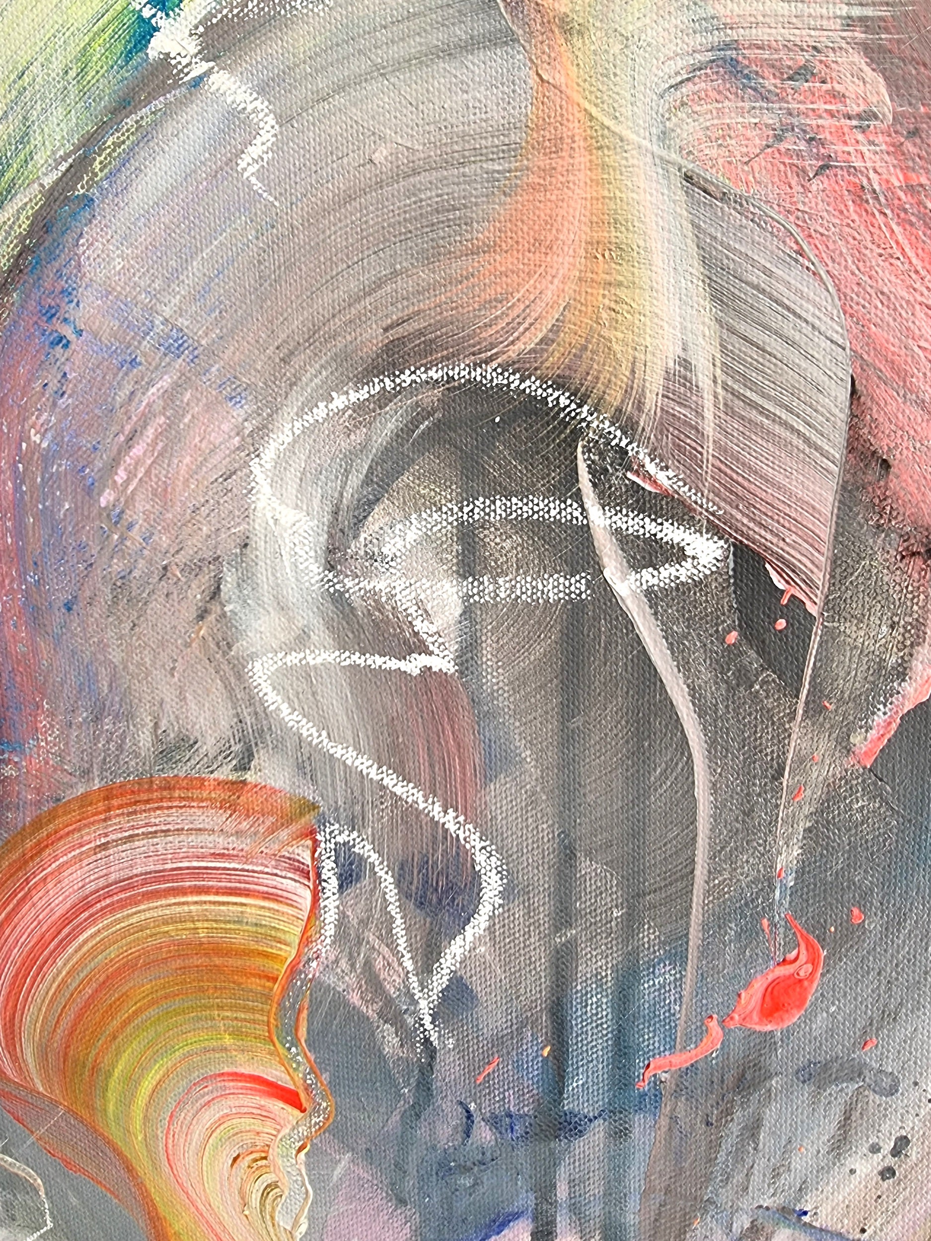 Abstract painting of a face with colorful brush strokes