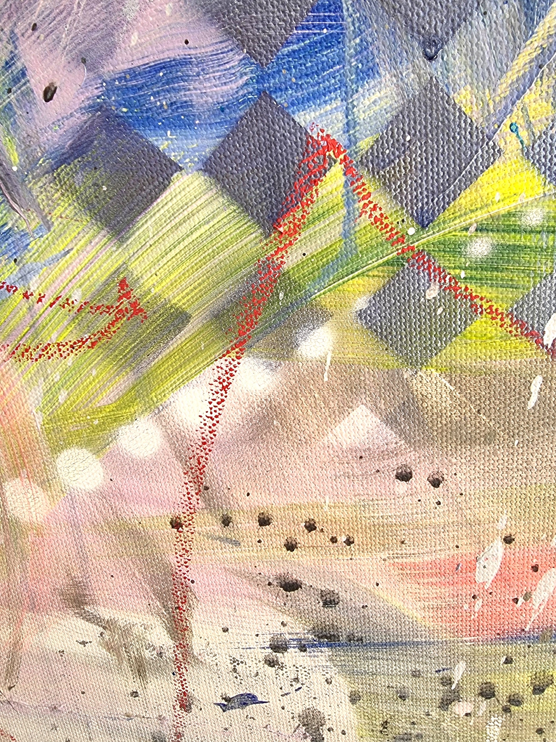 Abstract painting with colorful brush strokes on a textured surface