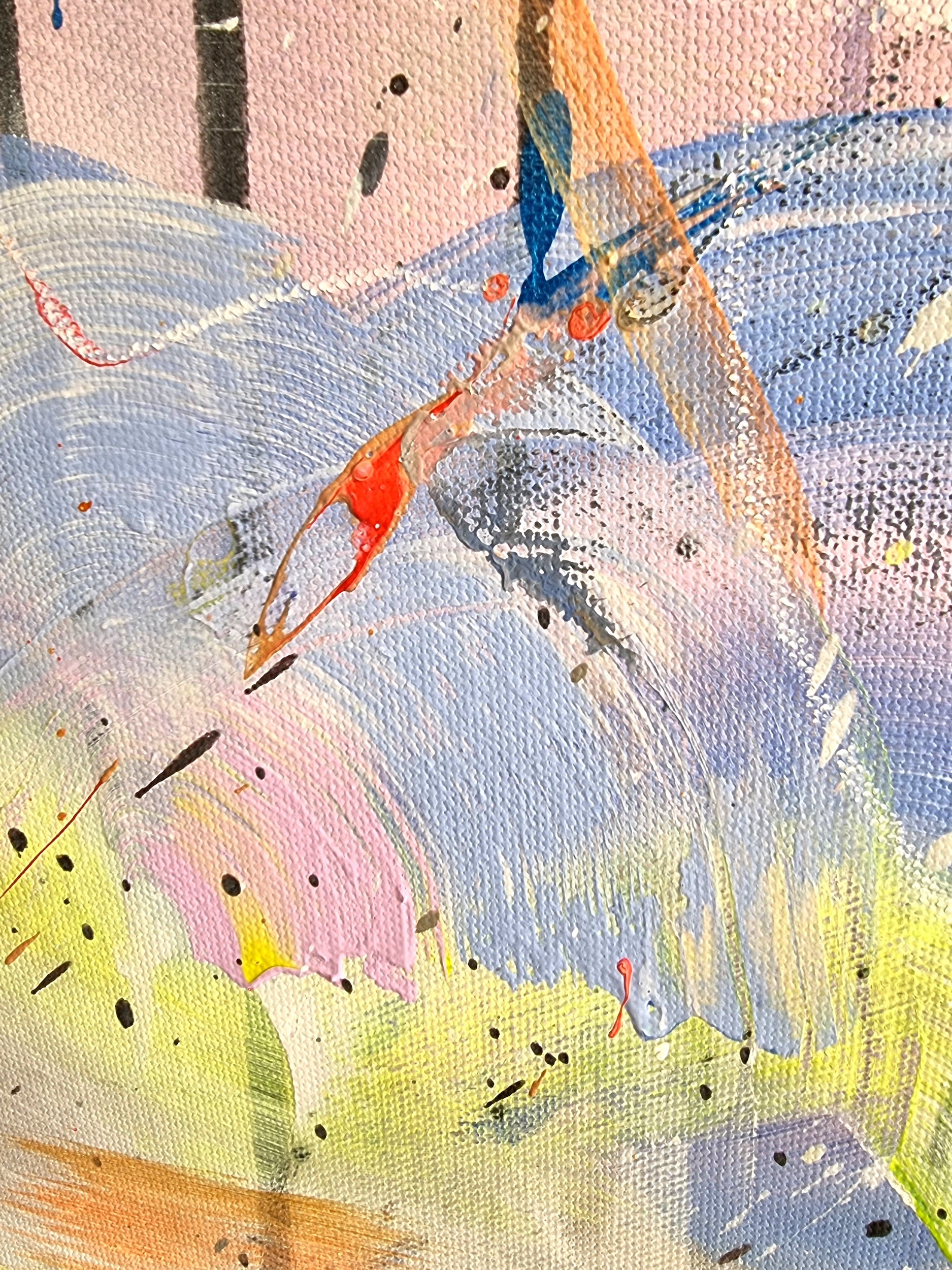Abstract painting with colorful brush strokes on a textured surface