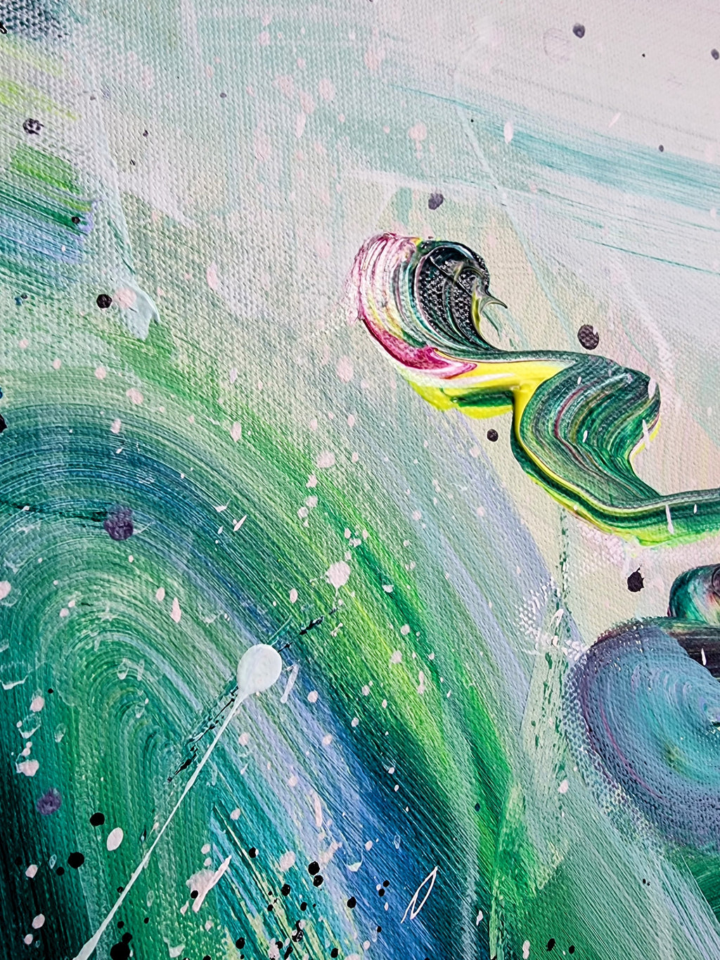 Abstract art with swirling colors and textures