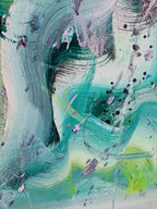 Abstract art with wavy patterns and splashes of color