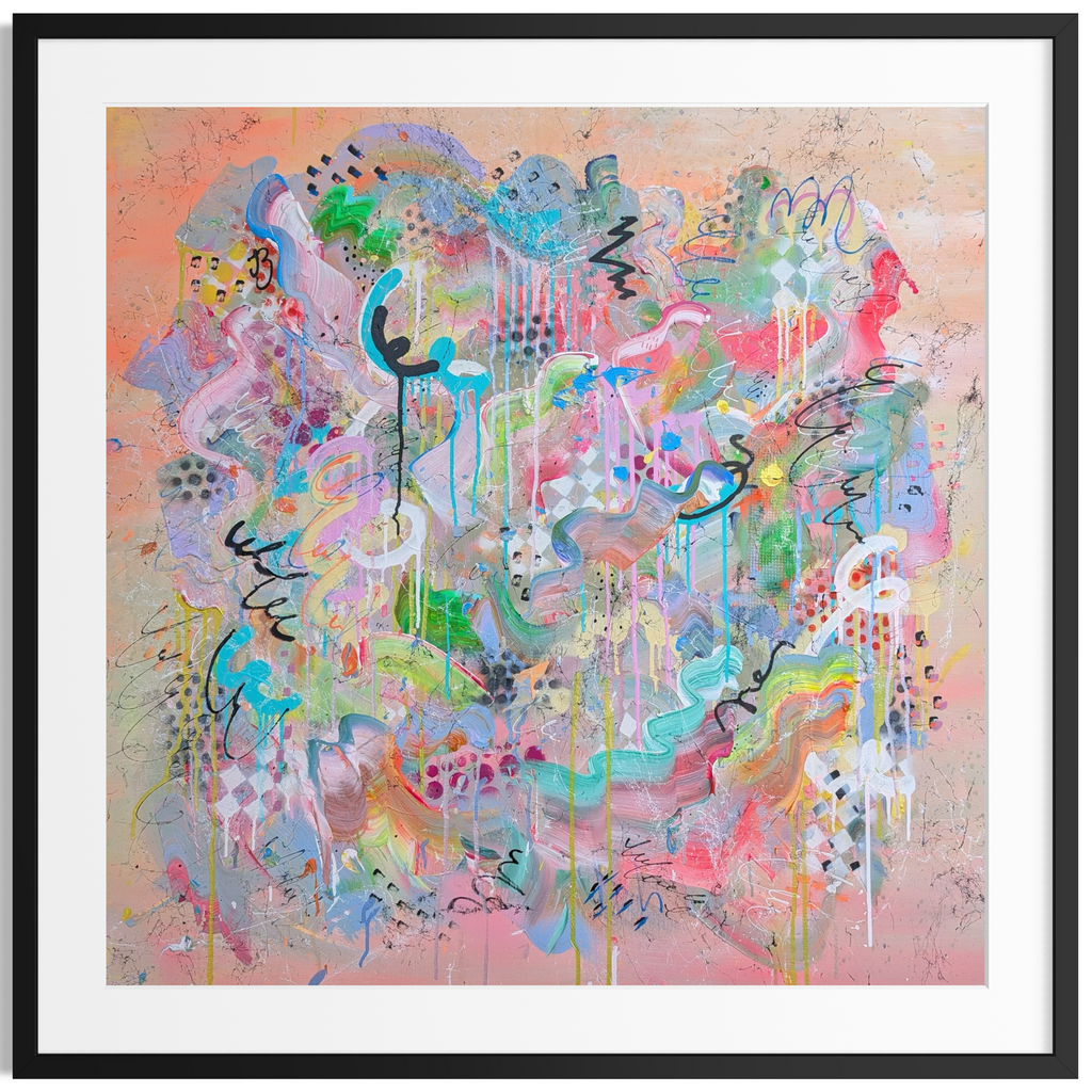 Abstract artwork with colourful splashes on a light background