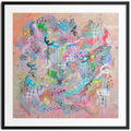 Abstract artwork with colourful splashes on a light background