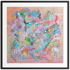Abstract artwork with colourful splashes on a light background