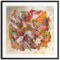 Abstract art piece with vibrant colors on a textured background