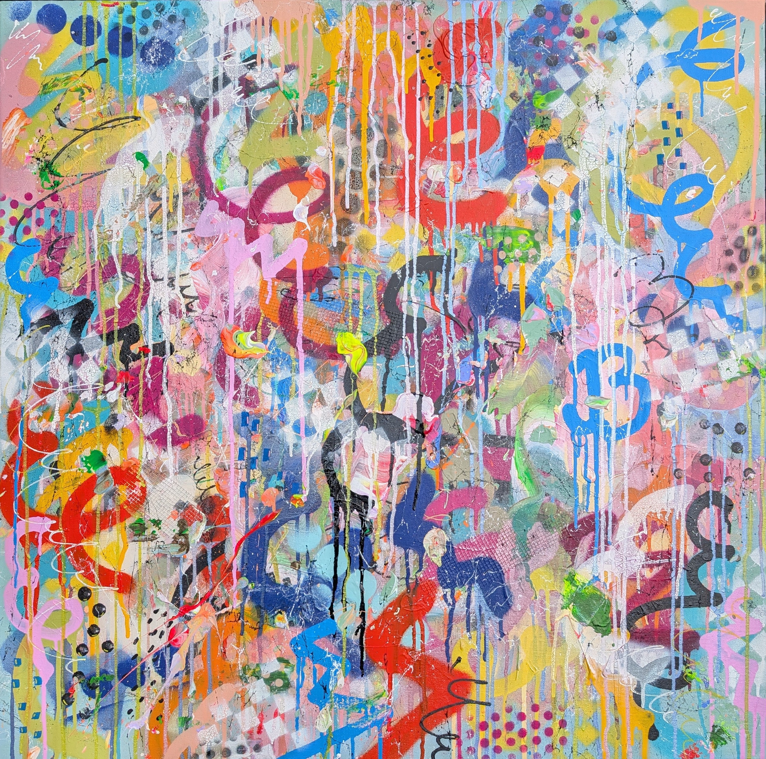 Abstract artwork with vibrant colors and dynamic patterns