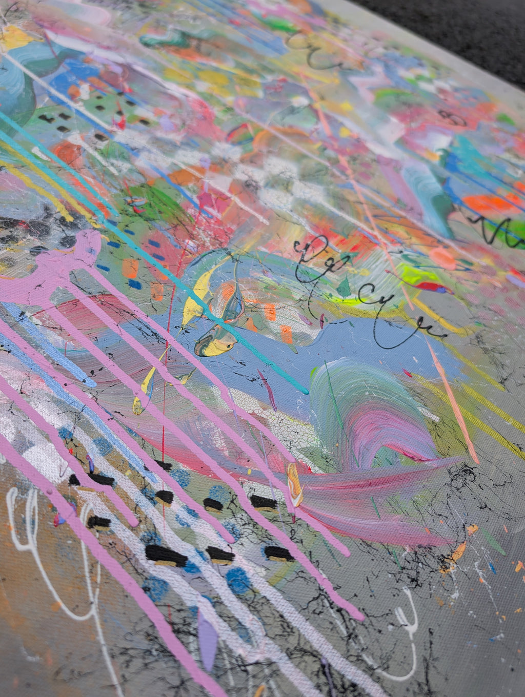 Abstract art with colourful brush strokes on a textured surface