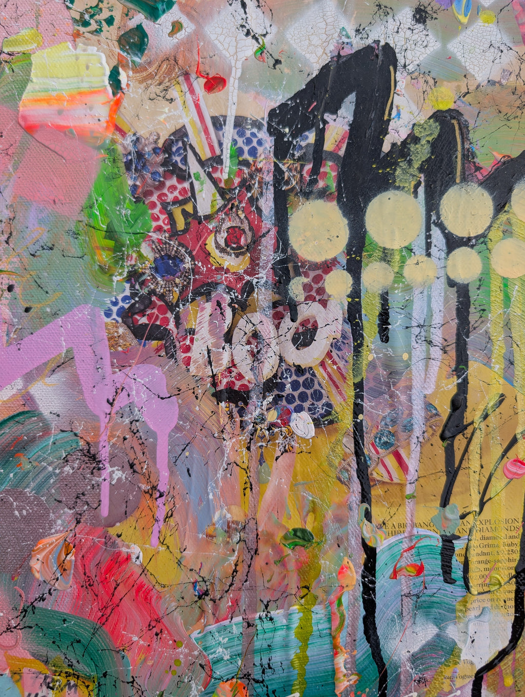 Colorful abstract art piece with various shapes and patterns