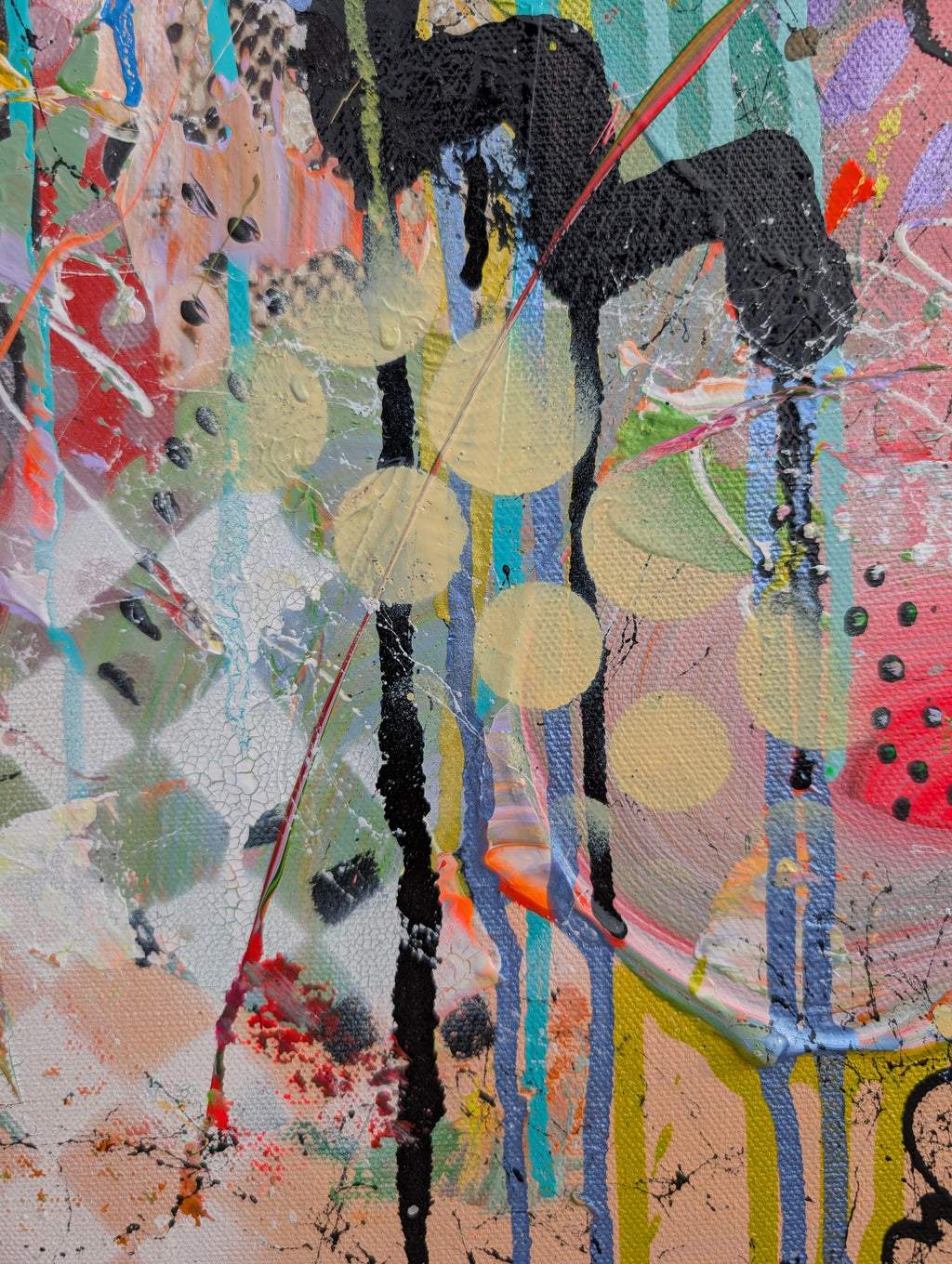 Abstract artwork with colorful patterns and shapes