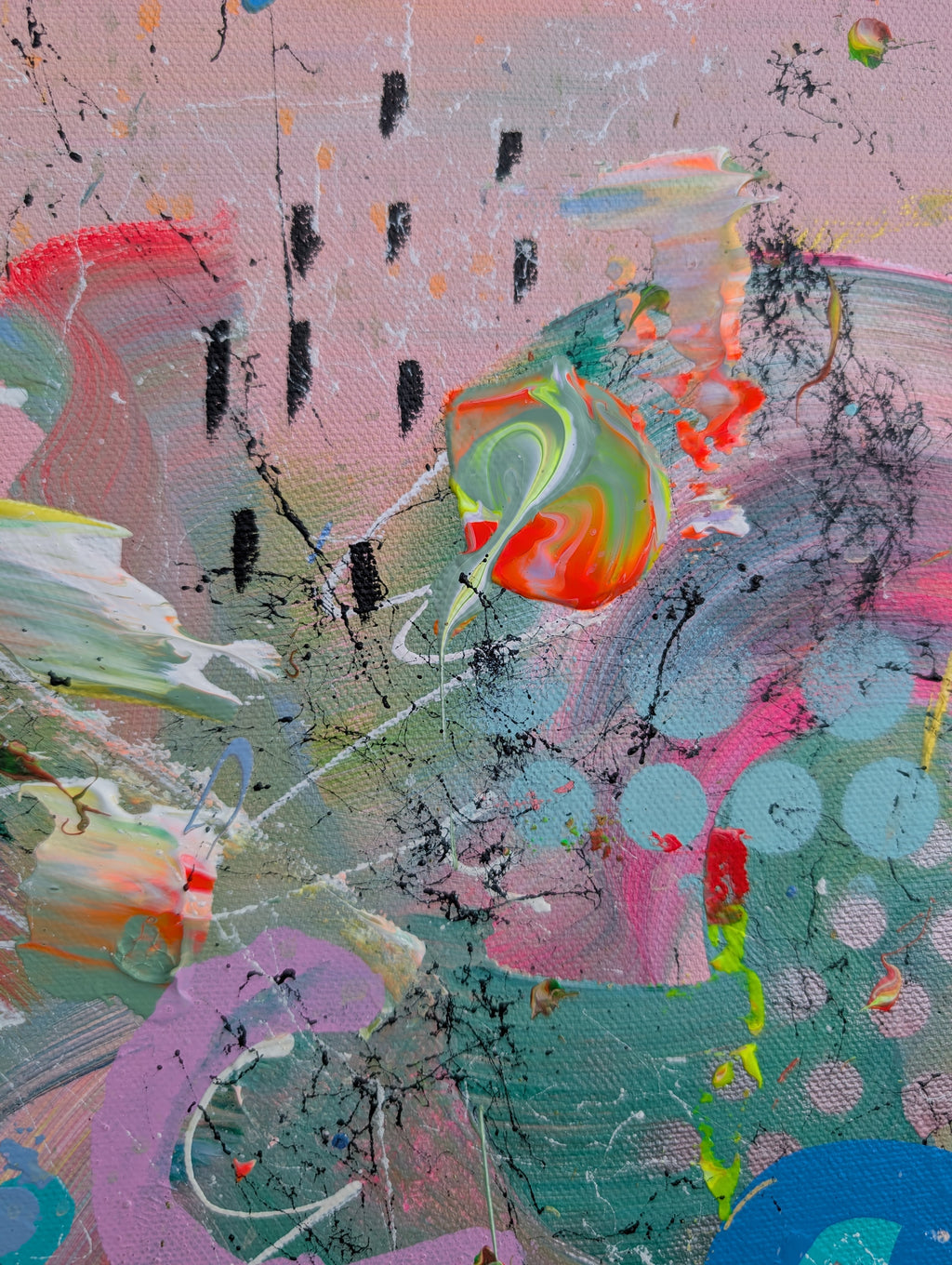 Abstract art with colorful splashes of paint on a textured surface