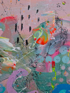 Abstract art with colorful splashes of paint on a textured surface