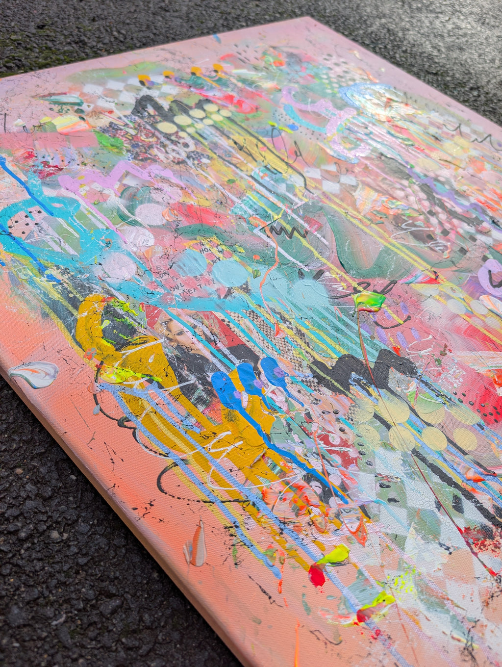 Abstract art on a textured surface with vibrant colors