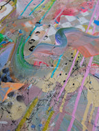 Beautiful abstract colourful painting with splattered paint and geometric patterns