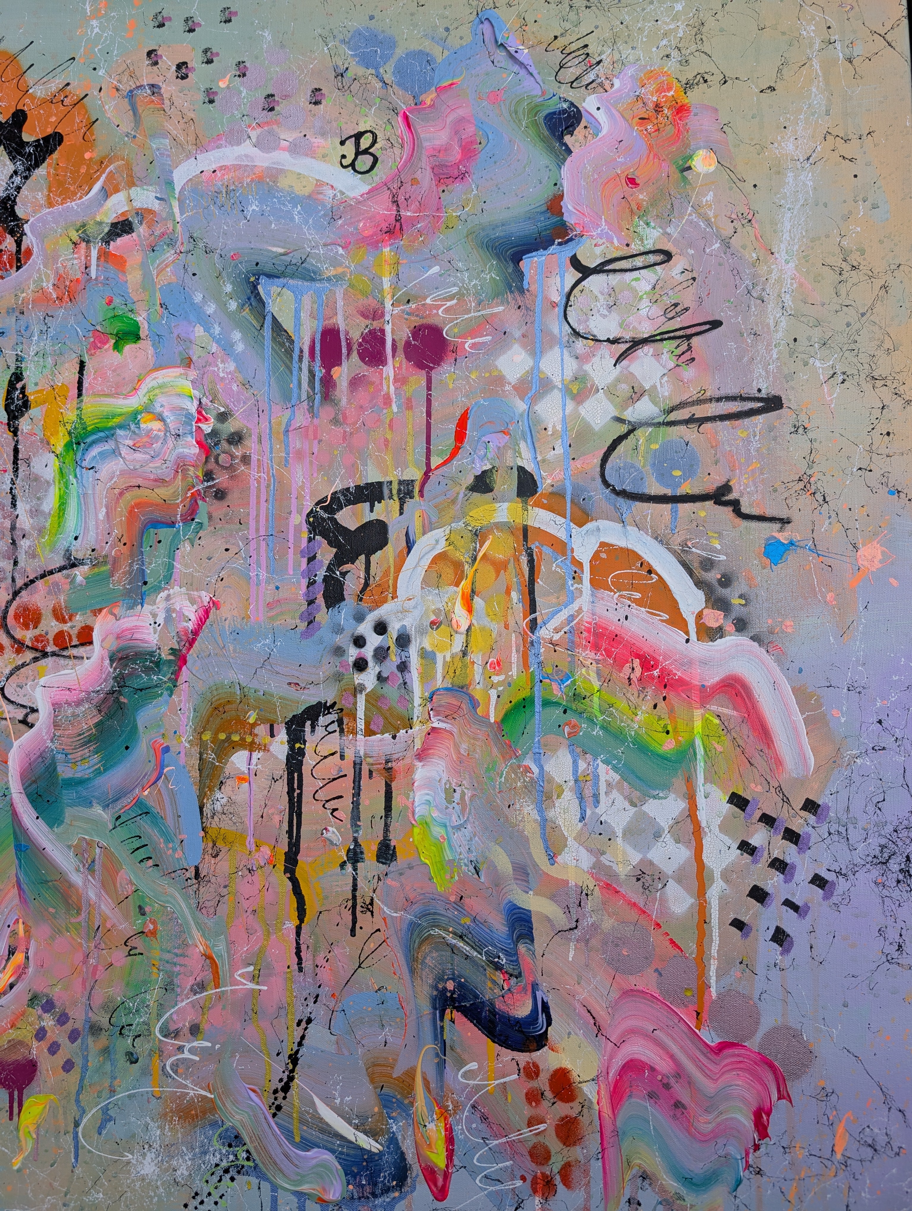 Abstract artwork with vibrant colorus and textural elements