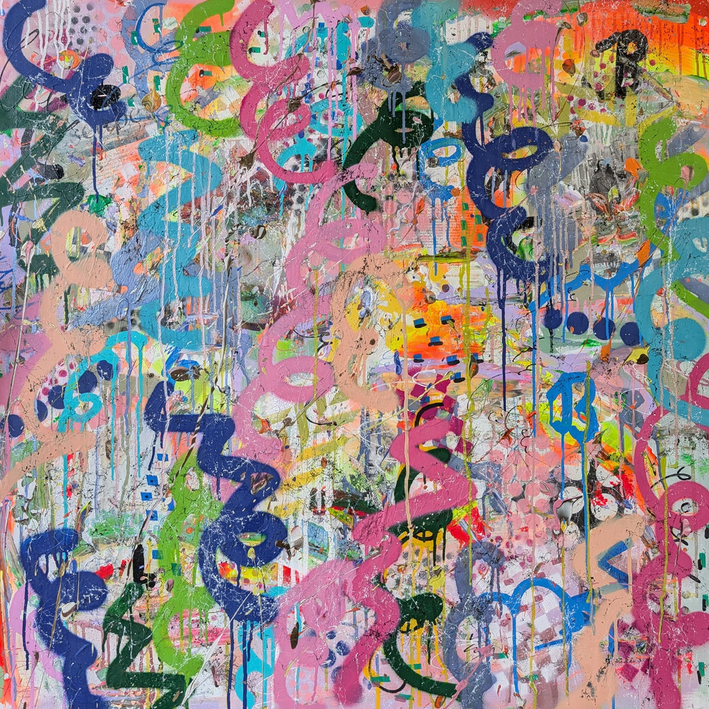 Abstract artwork with colourful splashes and patterns