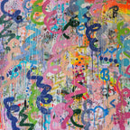 Abstract artwork with colourful splashes and patterns