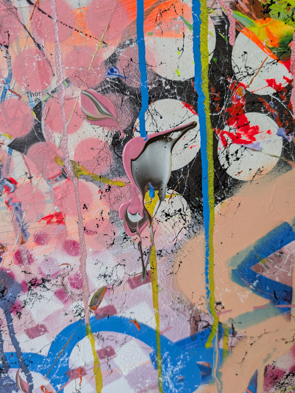 Abstract artwork with colourful splashes and patterns