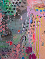 Abstract artwork with a mix of colors and textures