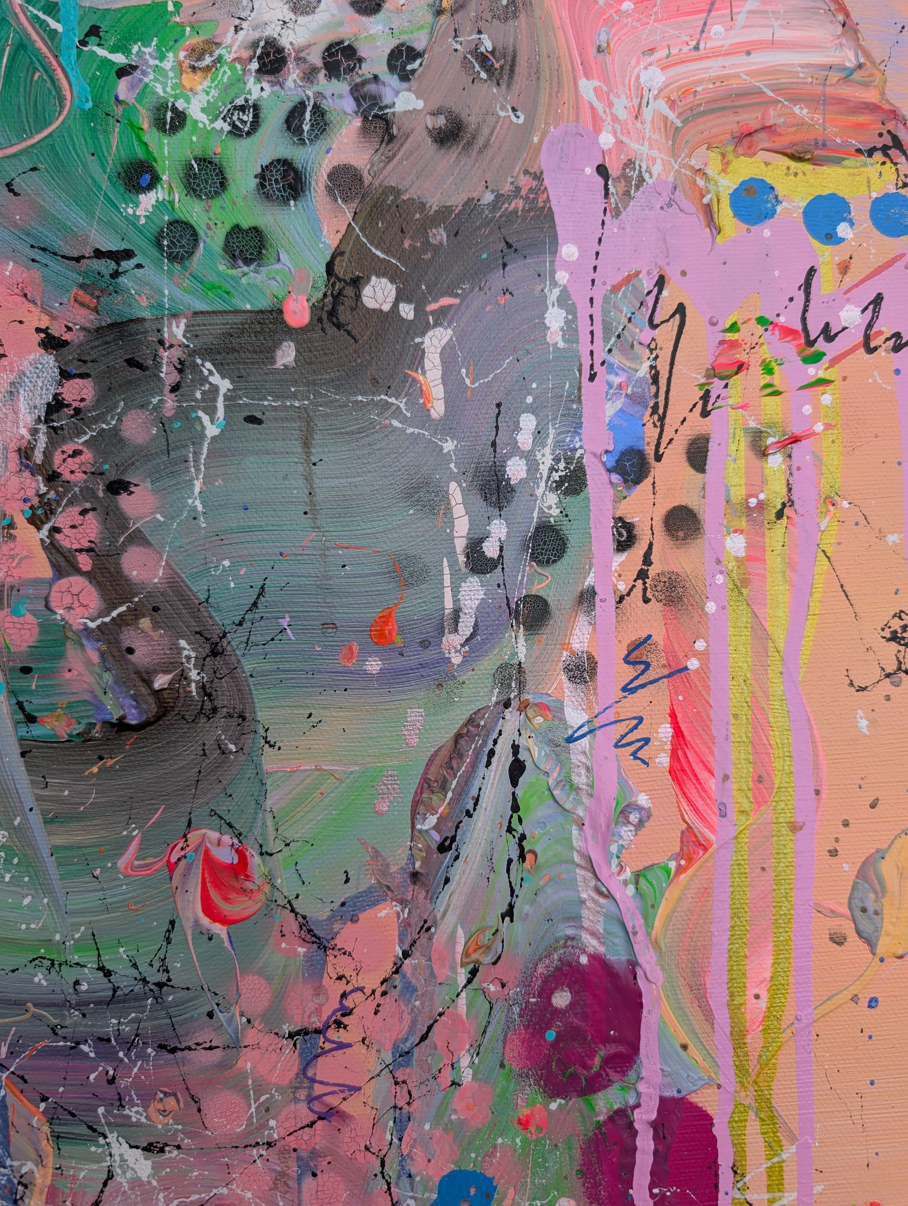 Abstract artwork with a mix of colors and textures