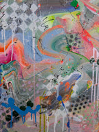 Abstract artwork with vibrant colors and dynamic brush strokes