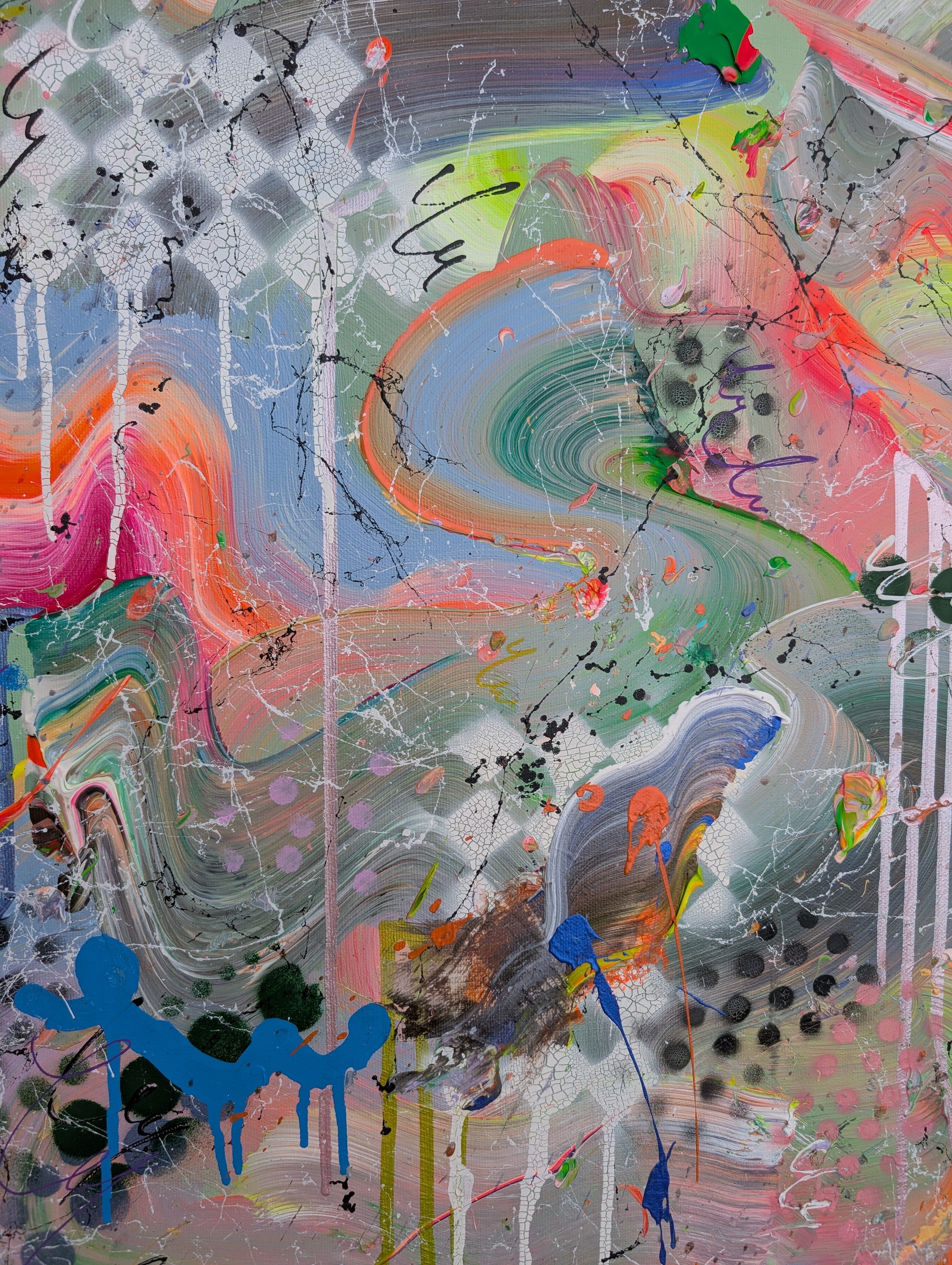 Abstract artwork with vibrant colors and dynamic brush strokes