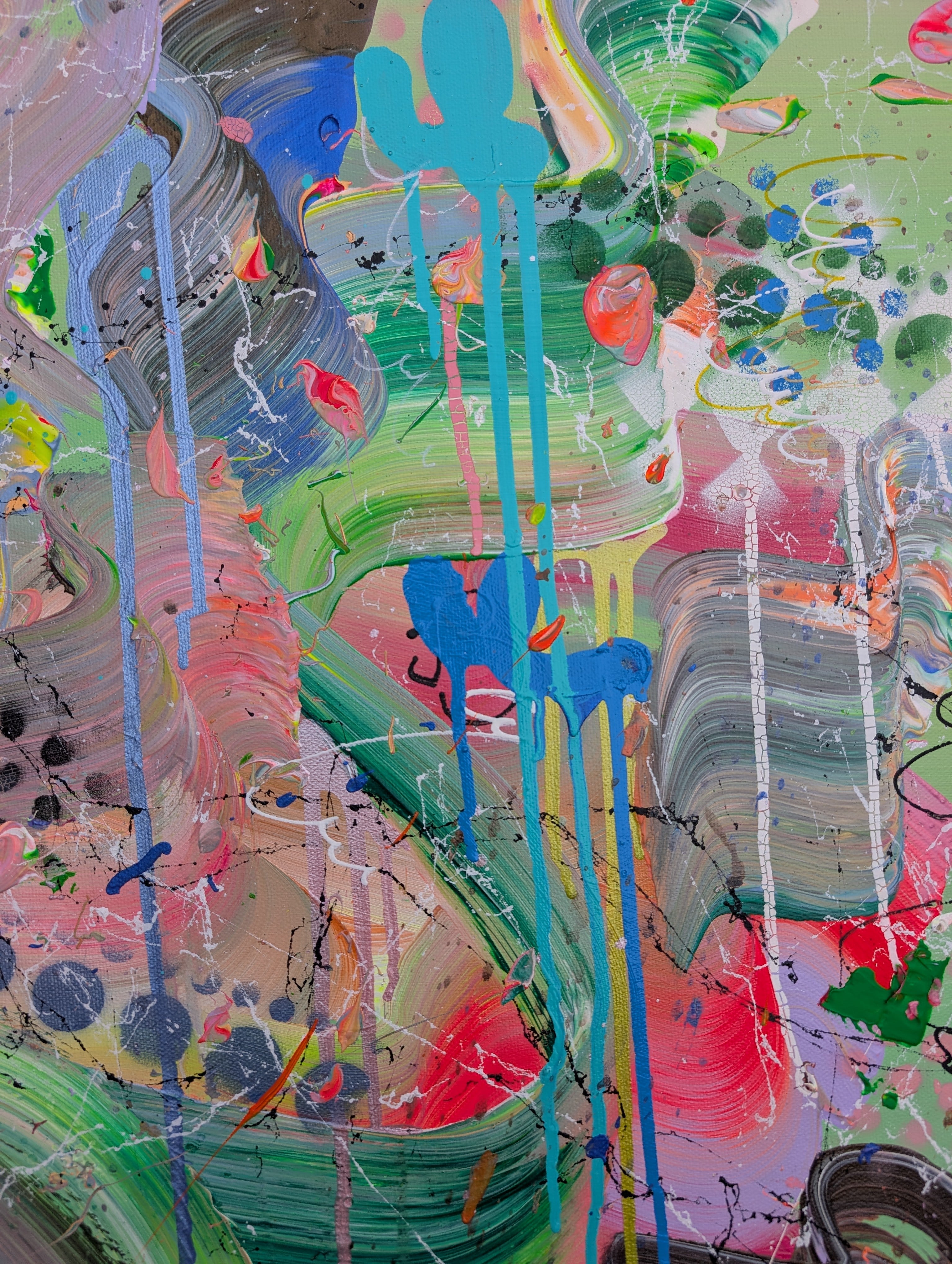 Abstract artwork with vibrant colors and dynamic brush strokes