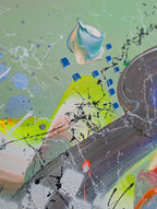 Abstract art with splashes of color on a textured surface