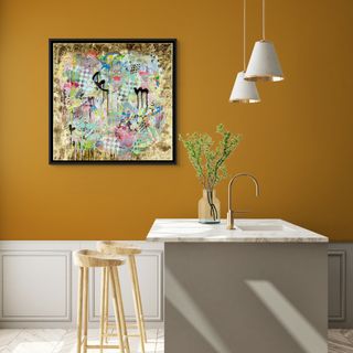 Gold leaf original artwork in stylish kitchen